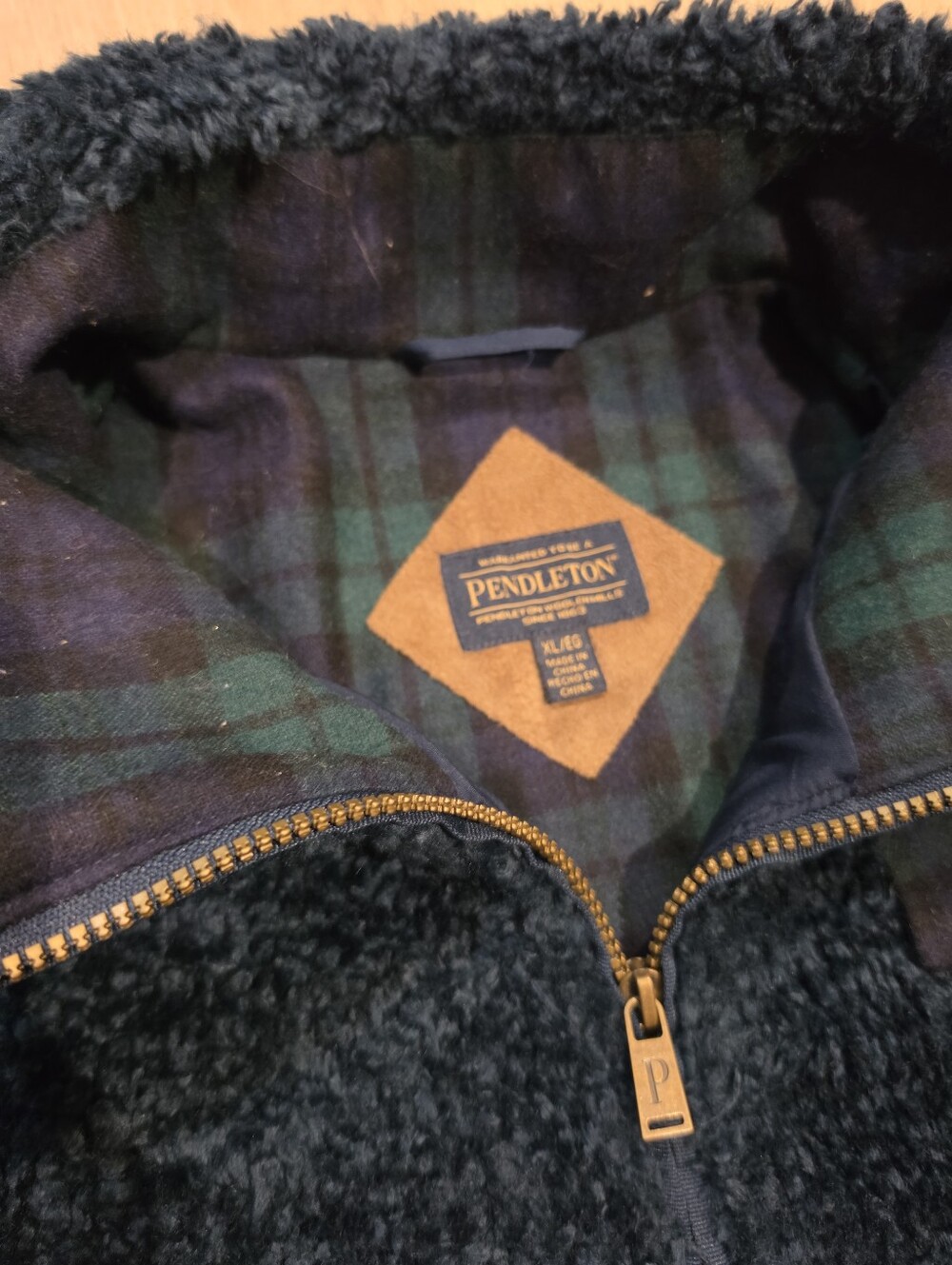 Pendleton Sherpa Fleece Jacket XL Blue Blackwatch Plaid Quarter Zip Cozy - Picture 3 of 3